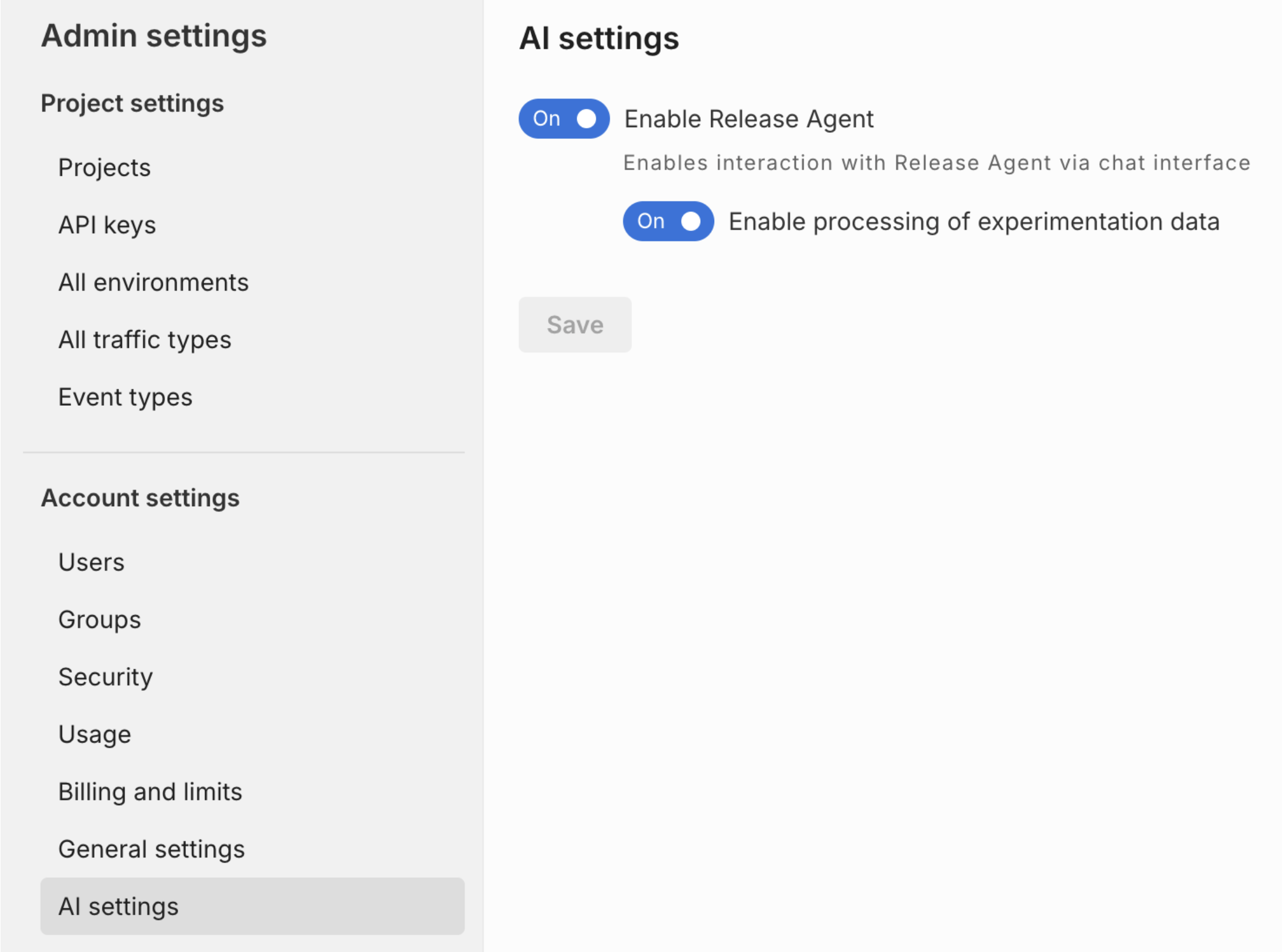 Admin settings - AI settings